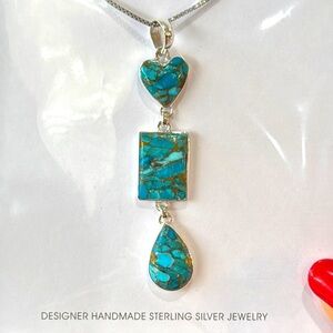 Designer Handmade Blue Copper Turquoise and sterling Silver Pendant
